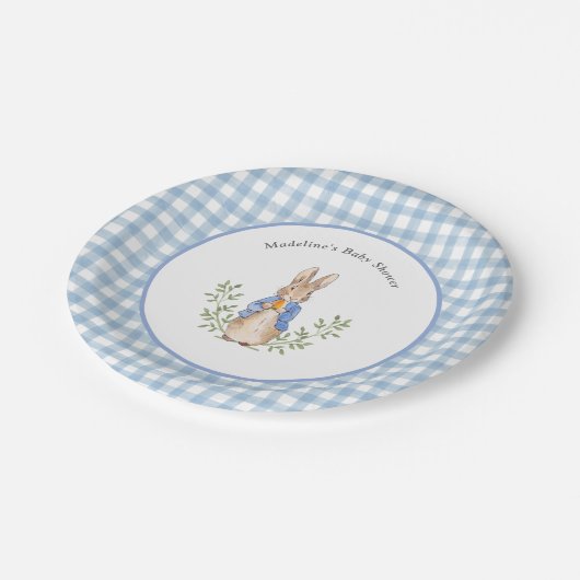 Assiettes En Carton Peter Rabbit Bleu Blanc En vichy Baby shower (Angle)