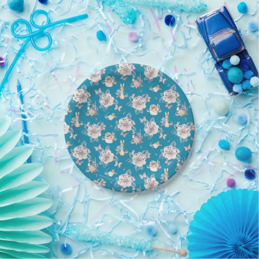 Assiettes En Carton Peter Rabbit | Blue Floral Garden Motif (Fête)