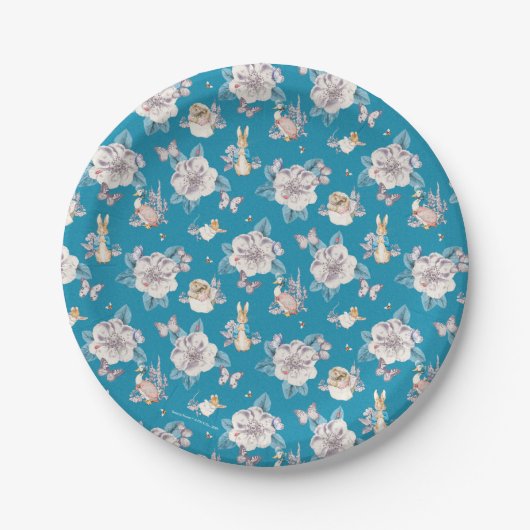 Assiettes En Carton Peter Rabbit | Blue Floral Garden Motif (Devant)