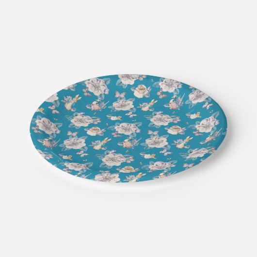 Assiettes En Carton Peter Rabbit | Blue Floral Garden Motif (Angle)