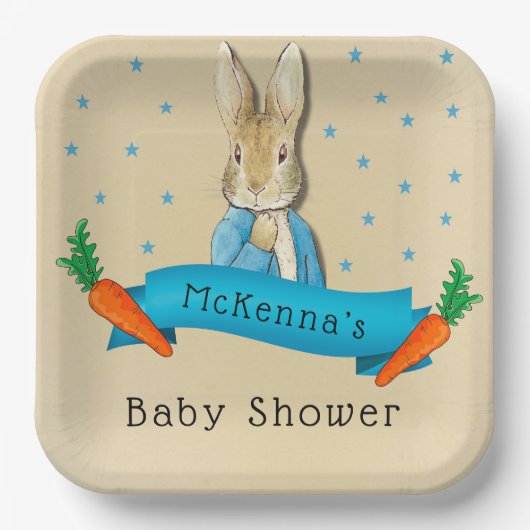 Assiettes En Carton Peter Rabbit Carottes et Stars Baby shower garçon (Recto)