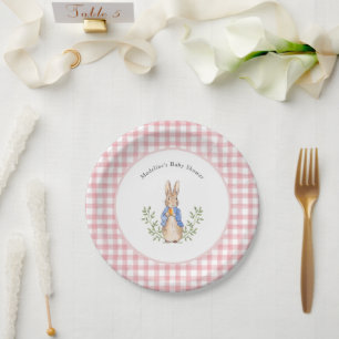 Assiettes En Carton Peter Rabbit Pink En vichy Baby shower