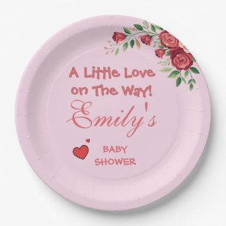 Assiettes En Carton Petit amour en route ! Baby shower rose
