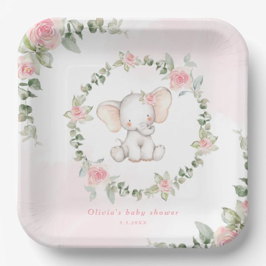 Assiettes En Carton Petit baby shower d'arachide rose florale (Recto)