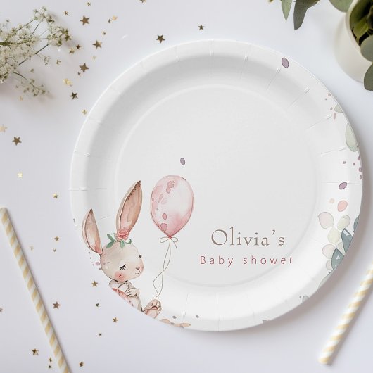 Assiettes En Carton petit baby shower de lapin fleuri