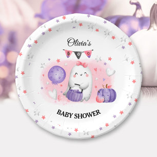 Assiettes En Carton Petit Baby shower d'Halloween de fille rose Boo