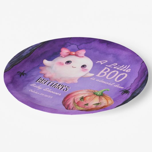 Assiettes En Carton Petit baby shower fantôme rose rose (Angle)