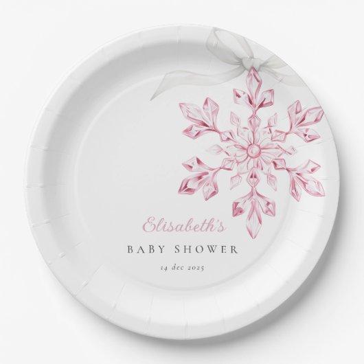 Assiettes En Carton Petit Baby shower rose Snowflake (Devant)