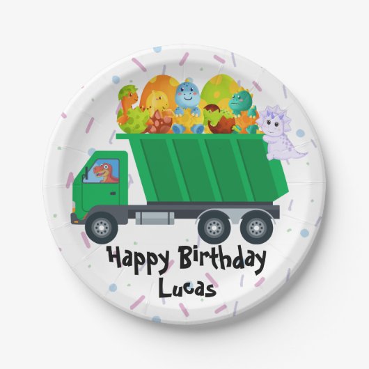 Assiettes En Carton Petit bébé dinosaure poubelle camion d'oeuf Annive (Devant)