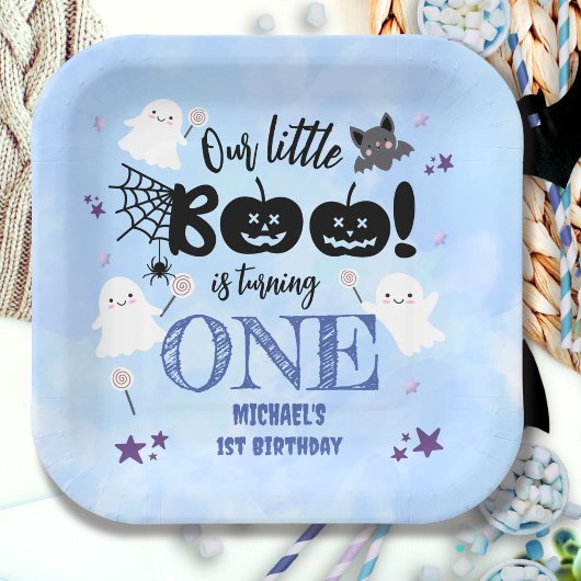 Assiettes En Carton Petit Boo ! Cute Blue Boy Halloween 1er Anniversai