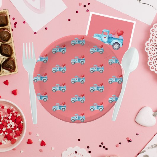 Assiettes En Carton Petit Camion bleu Saint Valentin