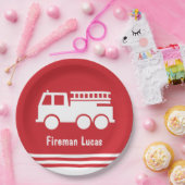Assiettes En Carton Petit Camion-feu Garçon avec nom Rouge et blanc (Fête)