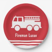 Assiettes En Carton Petit Camion-feu Garçon avec nom Rouge et blanc (Devant)