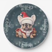 Assiettes En Carton Petit Chien à taureaux français Santa Hat Joyeux N (Devant)