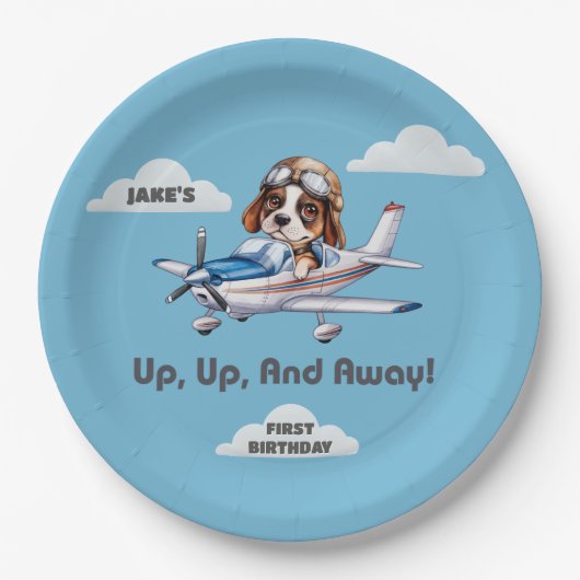 Assiettes En Carton Petit Chien Pilote &Plan Cessna, Voyage, Premier A (Devant)