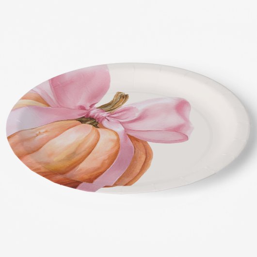 Assiettes En Carton Petit Citrouille avec Bow rose - Baby shower (Angle)