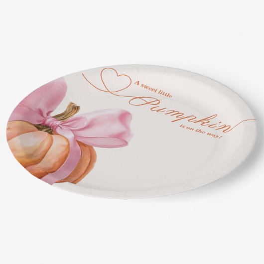 Assiettes En Carton Petit Citrouille avec Bow rose - Baby shower (Angle)