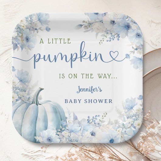 Assiettes En Carton Petit Citrouille Boy Baby shower d'automne bleu