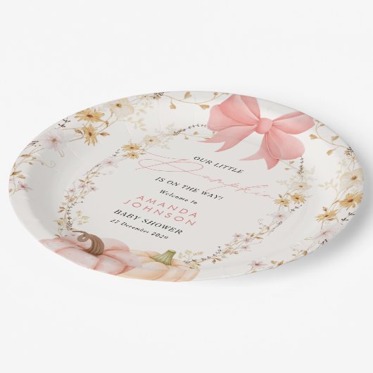 Assiettes En Carton Petit Citrouille en route Automne Octobre baby sho (Angle)