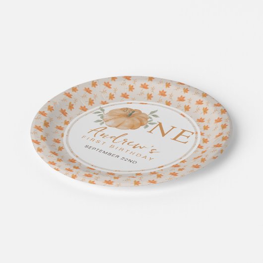 Assiettes En Carton Petit Citrouille Feuilles d'automne automne 1er an (Angle)