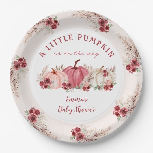 Assiettes En Carton Petit Citrouille Marsala Fall Boho Baby shower (Devant)