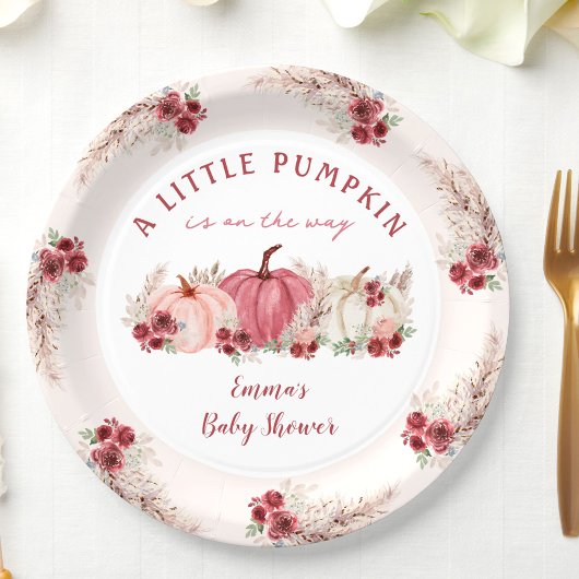 Assiettes En Carton Petit Citrouille Marsala Fall Boho Baby shower