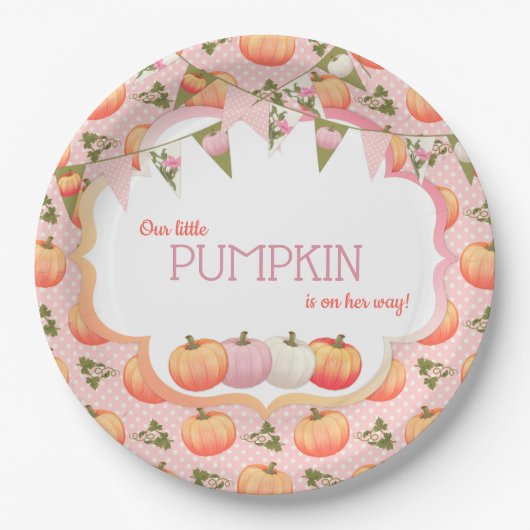 Assiettes En Carton Petit Citrouille Patch Girl Baby shower rose Peach (Devant)