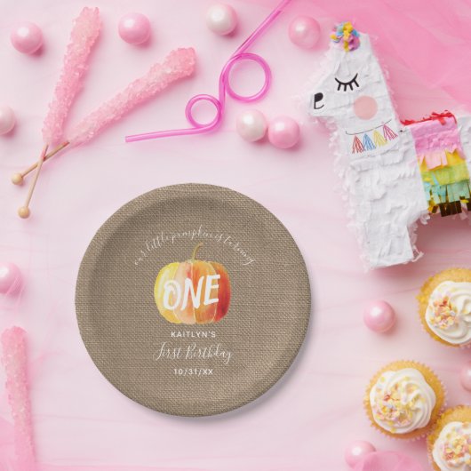 Assiettes En Carton Petit Citrouille Rustique Burlap 1er anniversaire (Fête)