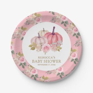 Assiettes En Carton Petit Citrouille Rustique Rose or Baby shower Flor