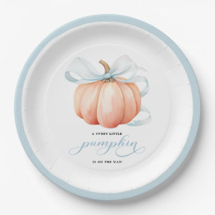 Assiettes En Carton Petit Citrouille sur le Baby shower Way Blue Bow