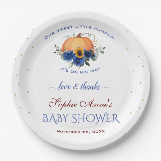 Assiettes En Carton Petit Citrouille Thanksgiving Baby shower Pap (Devant)