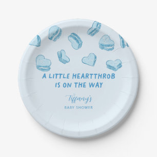 Assiettes En Carton Petit Coeur bleu Baby shower Macarons Coeur