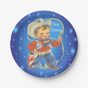 Assiettes En Carton Petit Cowboy avec corde Joyeux Noël