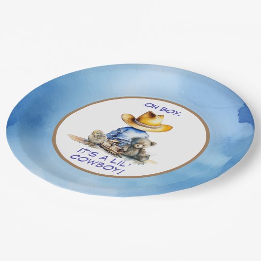 Assiettes En Carton Petit Cowboy Baby shower À Thème (Angle)