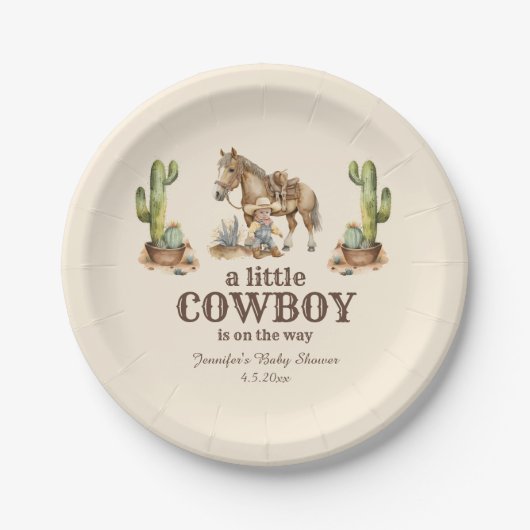 Assiettes En Carton petit cowboy en chemin, baby shower garçon (Devant)