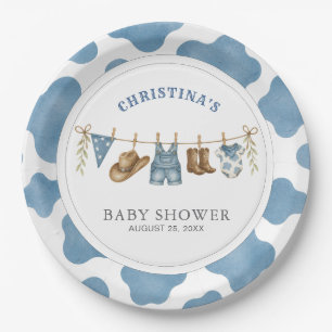 Assiettes En Carton Petit Cowboy Fête de Naissance Impression Vache Bl