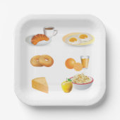 Assiettes En Carton Petit Déjeuner Café, Croissant, Oeufs, Bagels (Recto)