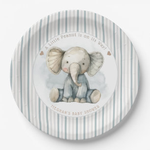 Assiettes En Carton Petit Eléphant d'arachide Baby shower bleu rayé