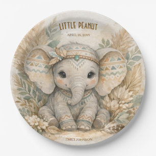 Assiettes En Carton Petit éléphant safari bohème garcon Baby Shower