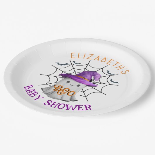 Assiettes En Carton Petit fantôme mignon et baby shower BOO spiderweb (Angle)