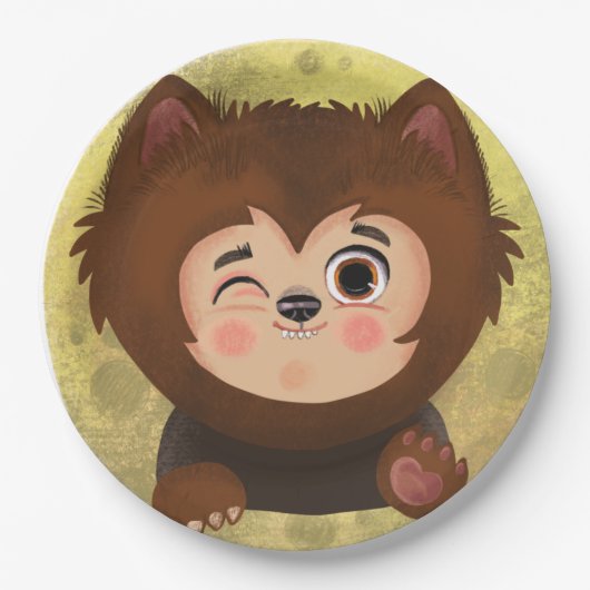 Assiettes En Carton Petit garçon en costume d'Halloween loup-garou (Devant)