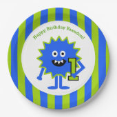 Assiettes En Carton Petit Garçon Monster 1er Anniversaire Bleu Vert ra (Devant)