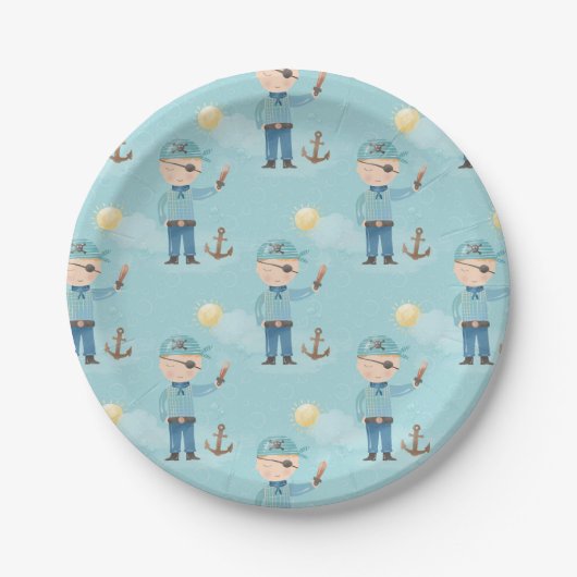 Assiettes En Carton Petit Garçon Pirate Bleu (Devant)