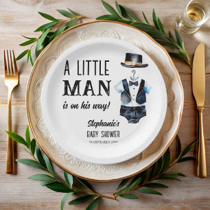 Assiettes En Carton Petit homme baby shower noir tuxedo monogrammed