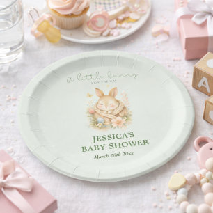 Assiettes En Carton Petit Lapin Vert Sauge Fête de Naissance Neutre