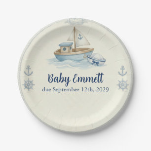 Assiettes En Carton Petit marin à bord de la douche bébé bleu