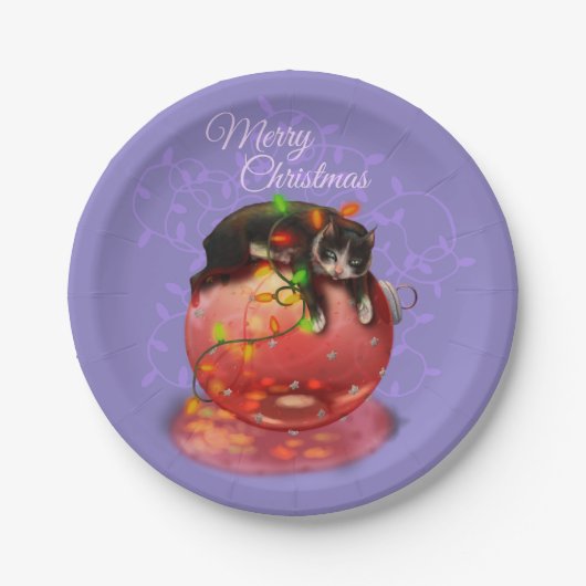 Assiettes En Carton Petit Noël Chat Lights Garland Winter Magie (Devant)