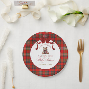 Assiettes En Carton Petit Nœud Rouge Joyeux Noël Carreaux 