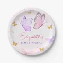 Petit Papillon rose violet or fille Anniversaire