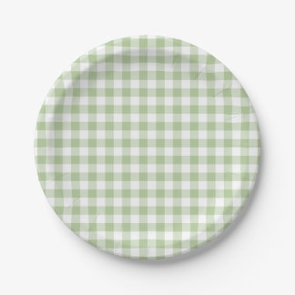 Assiettes En Carton Petit Sage et Gingham Blanc